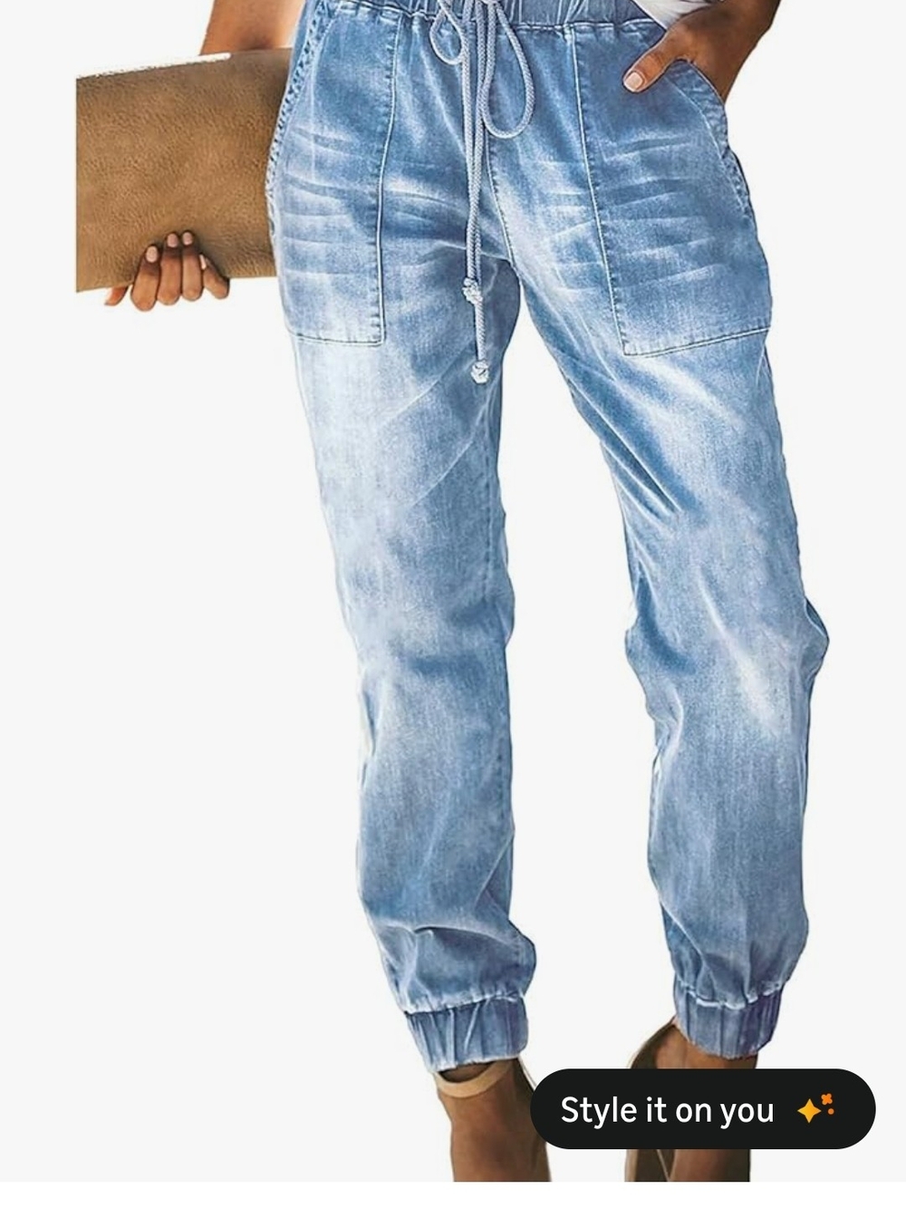 Light Wash Blue Women's Jogger Jeans - Casual Drawstring Denim